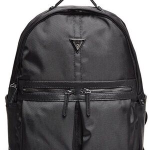 Guess black nylon backpack with PU leather bottom and side pockets